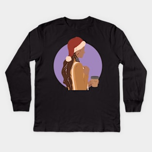 illustrator women coffee x-mas Kids Long Sleeve T-Shirt